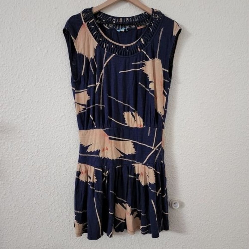 Leifnotes x Anthroplogie Scattered Stellata Dress Blue Peach Abstract Size Small